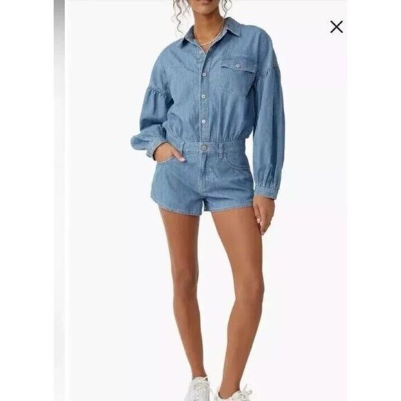 New Free People womens Zodiac Chambray One Piece romper size Large - Picture 1 of 7